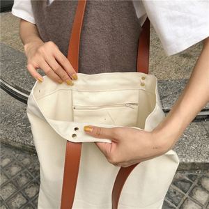Bolsa de Mano Minimalista de Lona con Asa de Cuero, Bolsa Ecológica para Chicas, Bolsa de Mano Vintage de Gran Capacidad - Product Image 6