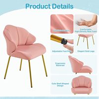 Chaise d'appoint moderne et mignonne pour le salon et la chambre à coucher Fauteuil à dossier en forme de coquille en tissu velours avec pieds dorés Fauteuil de courtoisie