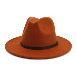Sombrero Fedora de Ala Ancha para Mujer X3047, Sombrero de Cuero Sólido con Gorra de Lana Estilo Jazz, Decoración con Cuerda - Product Image 1