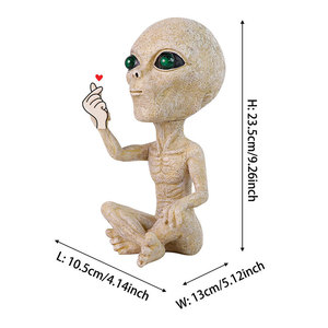 Scultura in Resina di Alieno con Gesti Divertenti, <span class=keywords><strong>Extraterrestre</strong></span> Seduto con Gambe Incrociate e Occhi Verdi, Decorazione da Giardino Artigianale e Fantasiosa - Product Image 6