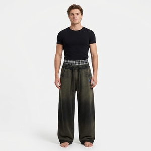 <span class=keywords><strong>Pantaloni</strong></span> da tuta da uomo <span class=keywords><strong>in</strong></span> cotone pesante a doppia <span class=keywords><strong>vita</strong></span>, tinta unita, <span class=keywords><strong>con</strong></span> patch ricamato a lettera, modello baggy, effetto slavato, stile streetwear - Product Image 4