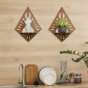 ชั้นวางของติดผนังไม้รูปทรงเพชร ดีไซน์เรขาคณิต สำหรับจัดแสดงต้นไม้ ตกแต่งบ้าน สีน้ำตาล แบบติดผนัง - Product Image 4