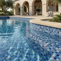 Mosaïque en verre givré pour piscine, tuiles en maille bleues, feuille de mosaïque décorative autocollante pour piscine, salle de bain, villa