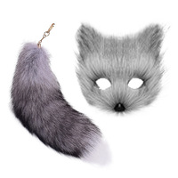 2PECS Crochets porte-clés en fourrure véritable de renard en fausse fourrure de loup Therian pour Halloween Party Cosplay Costume Accessoires