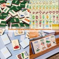 Tuiles de Mahjong en Acrylique Empire State Building, Style Américain, Jaune Vert Bleu, Finition Frotteuse à la Main, Ensemble Personnalisé Trois Couches