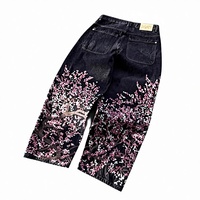 Vaqueros de mezclilla de alta calidad 2026 con bordado de flor de ciruelo negro, personalizados, holgados, estilo Y2K, de cintura alta, pierna ancha, de secado rápido, vintage, para verano e invierno.