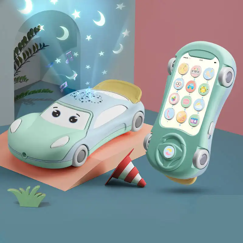 Educación Temprana Seguro Pegamento Suave Niños Musical Bebé Dormir Música Iluminación Noche Coche Juguetes Cuna Teléfono Móvil Proyector Lámpara