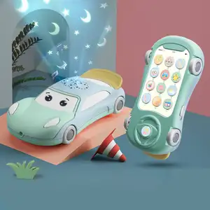 Erken eğitim güvenli yumuşak tutkal çocuklar müzikal bebek uyku müzik aydınlatma gece oyuncak arabalar dönence telefon projektörü lamba