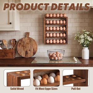 Wooden Three Tier Egg Storage Rack Solid Wood <b>Kitchen</b> Wall Mounted Egg Holder 3 Layers Simple Style For <b>Kitchen</b> Countertop - Product Image 5