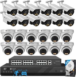 Kit NVR PoE 4K 32 Canaux 4COVR avec Disque Dur 8 To, Audio Bidirectionnel, 12 Caméras Dôme et 12 Caméras Bullet IP 8MP, Vision Nocturne Couleur, Grand Angle, pour Entreprises - Product Image 1