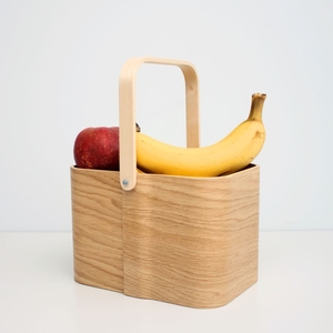 Panier de pique-nique minimaliste en bois courbé, directement de l'usine, en bois naturel, pour aliments, fruits et boissons, avec poignée pivotante, OEM - Product Image 1
