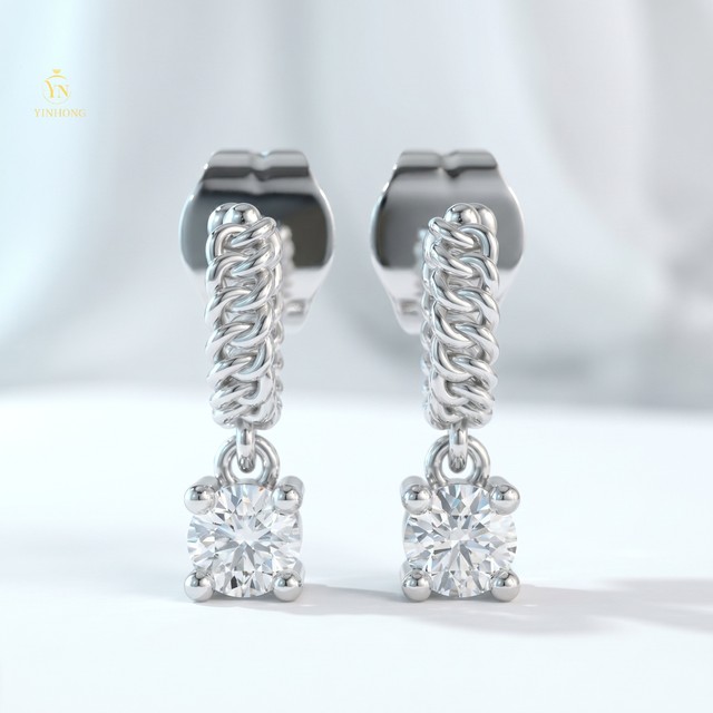 Trendy Minimalist Twisted Chain Drop S925 Silver Daily Wear Moissanite Earrings