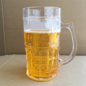 Taza de cerveza de vidrio para el hogar, vaso de bebida de cristal transparente grueso con mango, para congelador