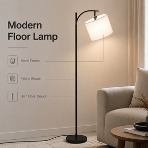 Lámpara de pie moderna con pantalla de tela, base de hierro, luz blanca cálida, para sala de estar, dormitorio, sofá, lectura, decoración del hogar, oficina interior - Product Image 2