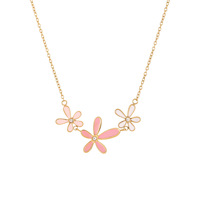 Songfu mignon fleur ensemble de bijoux émail rose 18K or acier inoxydable boucles d'oreilles clavicule chaîne collier Bracelet cadeau pour les femmes