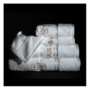 Bộ khăn tắm cao cấp 100% cotton màu trắng, khăn khách sạn, khăn spa, khăn tắm, thêu logo tùy chỉnh - Product Image 3