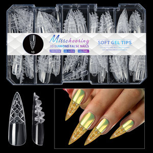 Plaques d'ongles 3D en forme d'amande, flexibles, à presser, en gel souple, pour nail art irrégulier, 140 pièces, finition brillante, pour manucure française, vente en gros pour salons - Product Image 5