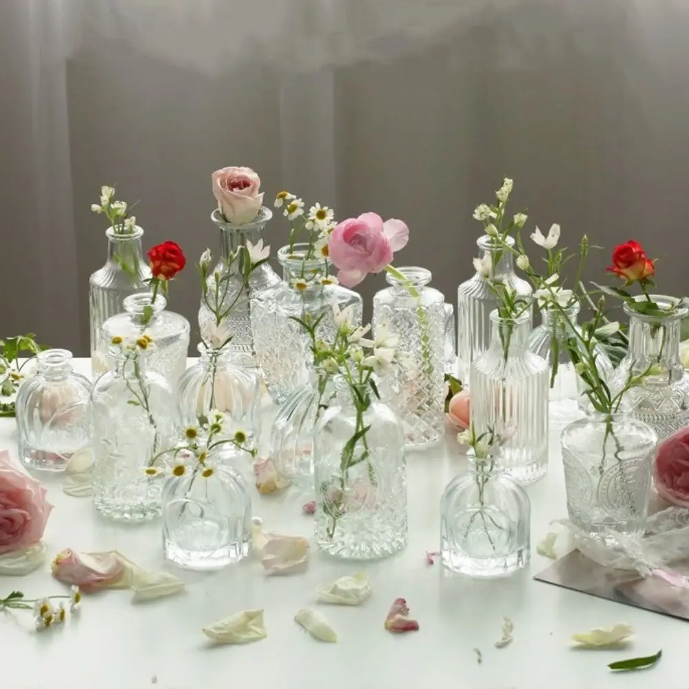 Горячая распродажа, Розовая прозрачная Маленькая ваза, роза, Круглый Мини стеклянный цветочный горшок, ваза для чайного столика