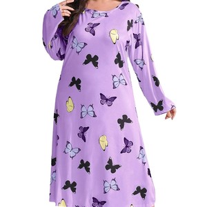 Robe de nuit à manches longues avec imprimé papillon, grande taille, 1XL, 2XL, 3XL, 4XL, 5XL, pour femmes, vêtements de maison, vêtements de nuit, décontractés et confortables - Product Image 5