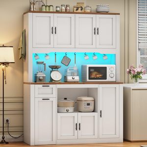 SENYU Modern <b>White</b> Kitchen Cabinet With Storage <b>Shelves</b> And Lighting For Pantry Use - Product Image 5