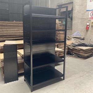 Estante de exhibición de supermercado negro personalizado de fábrica 5 capas estante de <span class=keywords><strong>4</strong></span> postes doble cara 93*45*180CM metálico 93*45*180CM metálico personalizado - Product Image 1