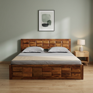 Lit plateforme en bois massif de style mid-century, taille California King, brun rustique, mobilier de chambre moderne, tailles personnalisables, sans assemblage - Product Image 3