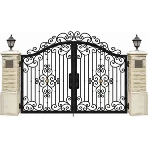 Portes de jardin principales Porte d'entrée en fer forgé Porte de villa Porte battante Cour communautaire Porte de sécurité en métal à double ouverture