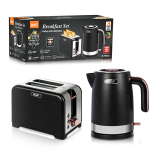 RAF Black 2 in 1 Breakfast Set Water <strong>Kettle</strong> with 2 Slice <strong>Toasters</strong> <strong>Combo</strong> for Breakfast Easy Clean - Product Image 1