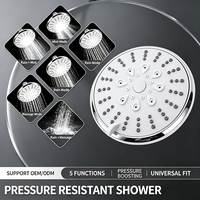 Pommeau de douche à 5 fonctions, pommeau de douche rond de 100 mm, chromé, multi-modes, petit pommeau de douche pour salle de bain
