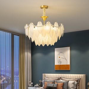French <b>Style</b> All Copper Feather Chandelier Led Light Round For Living Room Dining Room Study Bedroom - Product Image 3
