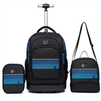 Tas Ransel Trolley Beroda Anti Air Bahan Polyester untuk Sekolah dan Perjalanan Desain Kartun Modis