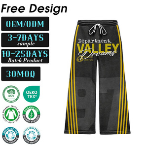 Custom 100% Cotton Fleece Acid Washed Sweatpants <b>Stars</b> Knit <b>Fabric</b> Streetwear Zipper Ankle Pants With Rubber Tag for Men - Product Image 1