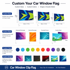 <b>Car</b> Window Flag Custom Design <b>Clip</b> On Mount Polyester Banner Sports Event Auto Parade Promotional Display Bulk Wholesale - Product Image 3