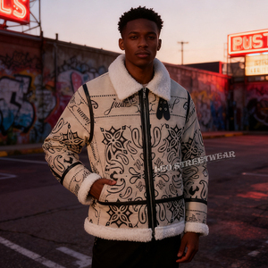 Veste polaire personnalisée en tapisserie d'hiver chaude pour hommes <span class=keywords><strong>manteau</strong></span> bombardier bouffant en laine et <span class=keywords><strong>fourrure</strong></span> vestes coupe-vent en cuir pour hommes - Product Image 4