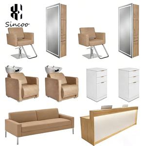 Manufacturer Brown Hair Salon Furniture Set Metal Stainless Steel Barber Chair Shampoo Chair Hairdressing Mirror Reception <b>Desk</b> - Product Image 1