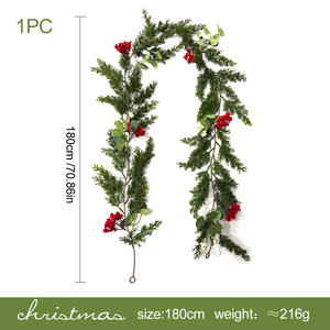 Guirlanda Artificial de Cedro com Toque Real, Folhas Vermelhas de Natal, Planta Verde Artificial para Exteriores - Product Image 4