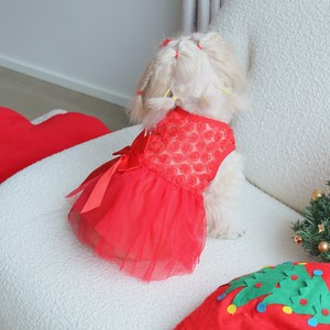 Pet Dress <b>Red</b> Tulle Embroidered Roses <b>Bow</b> For Cats Dogs Christmas Outfit - Product Image 2