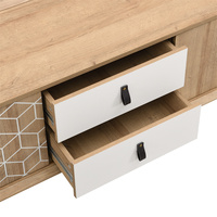 Meuble TV moderne en MDF mélaminé chêne sauvage de qualité supérieure, avec 2 tiroirs, pour salon et chambre, assemblage facile, impression sérigraphique