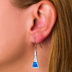 Boucles d'oreilles clés grecques rétro en opale bleue en argent sterling 925 - Product Image 3