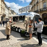 Carrito de Café Móvil Vintage Premium con Sistema de Agua Integrado, Refrigerador Bajo Mostrador para Vendedores de Comida y Snacks al Aire Libre