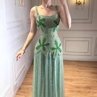 Nouvelle Collection 2026 : Robes de Soirée Sirène Vertes Perlées de Luxe Style Arabe en Stock – Élégantes Robes de Cérémonie à Bretelles Fines LA73332
