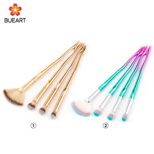 BUEYA 4 pcs Makeup Brushes Synthetic Hair gold/colorful cosmetic brush set New style 4pcs crystal make up brush kit