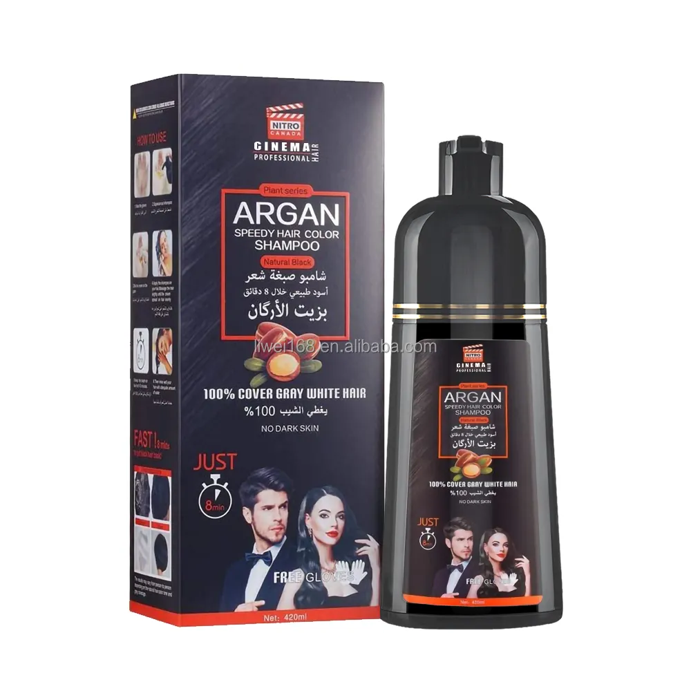 Mayorista Fabricante 3 en 1 Magic Black Hair Dye Shampoo Fast Color Hair Shampoo Black Hair Shampoo For Grey Coverage