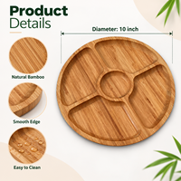 Plateau de service multi-compartiments en bambou naturel, plateau alimentaire personnalisé avec logo pour les collations, les fruits, les fêtes