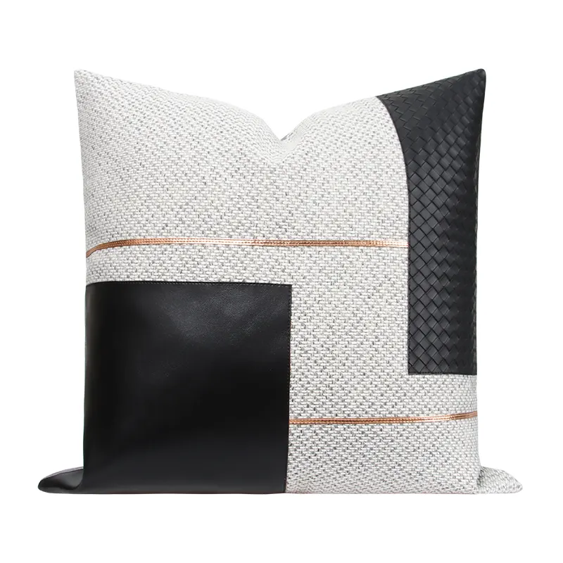Federa per cuscino in lino in pelle artificiale cm divano decorativo decorativo moderno in bianco e nero