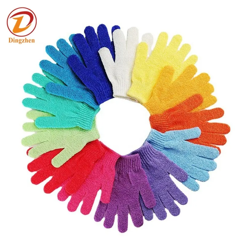 Wholesale Nylon Five Fingers Mitt Massage Dead Skin Remover Body Exfoliating Gloves Body Scrubber Shower Exfoliating Bath Gloves