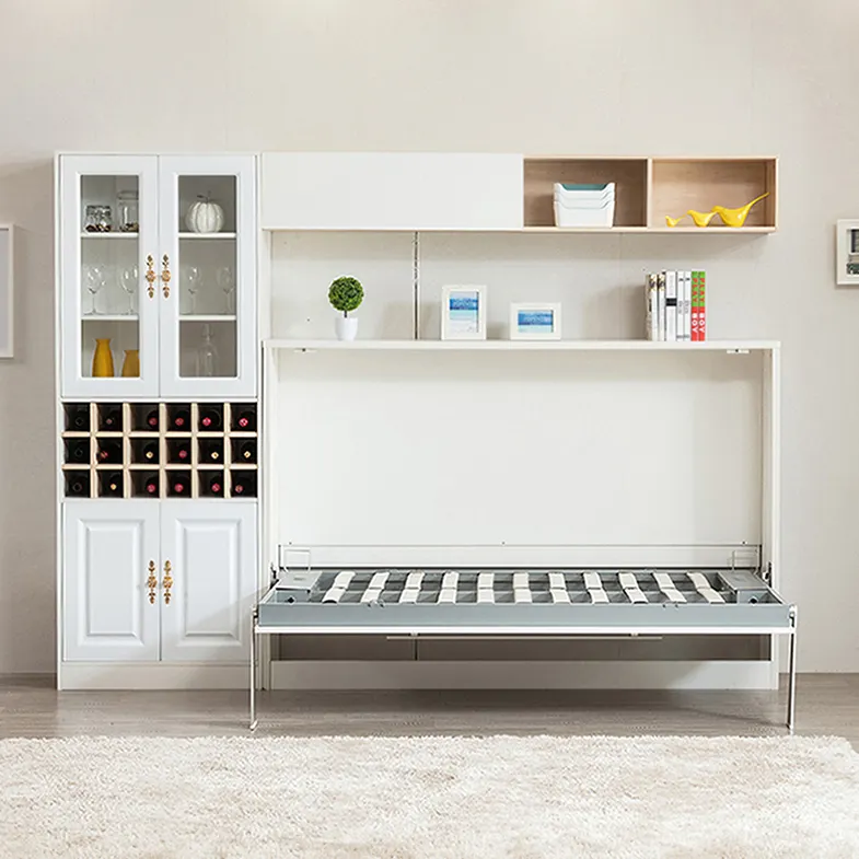 Lit pliant vertical, meuble pour gagner de l'espace, lit mural caché horizontal, avec armoire