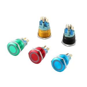 Interrupteur tactile avec bouton poussoir en métal, outils de réinitialisation, étanche, verrouillage automatique avec bouton lumineux, oxydation, rouge, vert, jaune, bleu, noir, 22mm