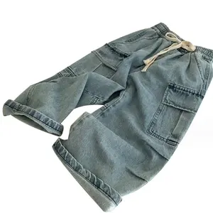 KS3042 2024 nouveaux enfants cool beaux hommes enfants pantalons multi-poches bébé printemps salopette jeans