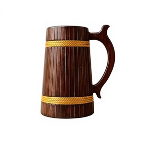 Chope à bière en bois faite à la main, écologique, moderne et luxueuse avec bandes en corde, réutilisable pour adultes, cadeau de fête, randonnée - Product Image 1